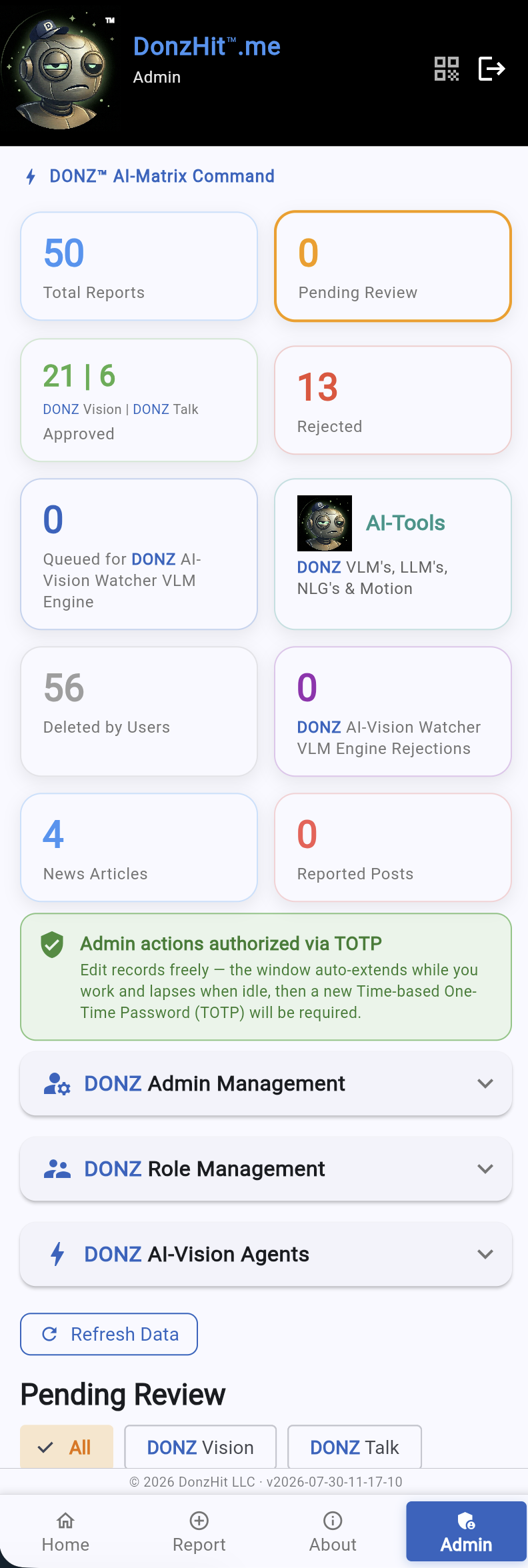 DonzHit.me Admin Console Screenshot